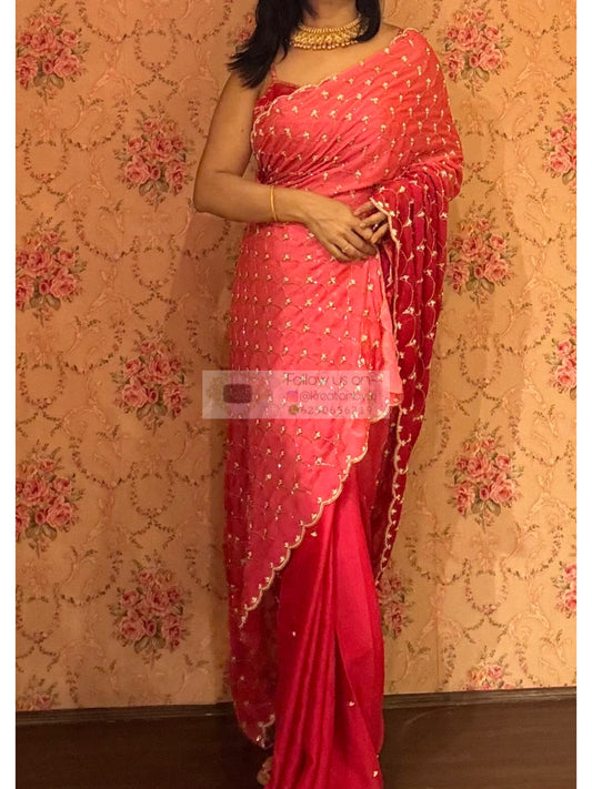 Barbie Pink Ombré Mehraab Jaal Saree kreationbykj