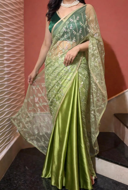 Green Spring Sequin Soirée Saree Kreation by KJ