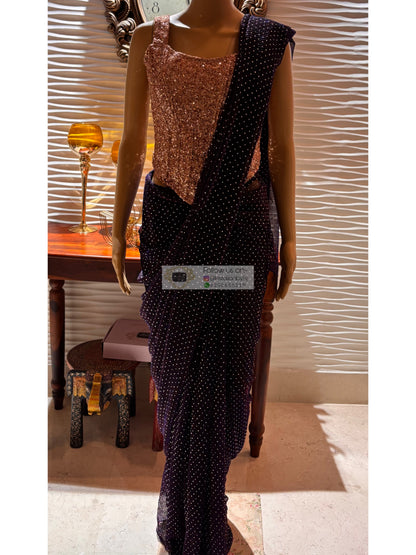 Midnight Purple Shimmer Drape Saree With Embellished Corset