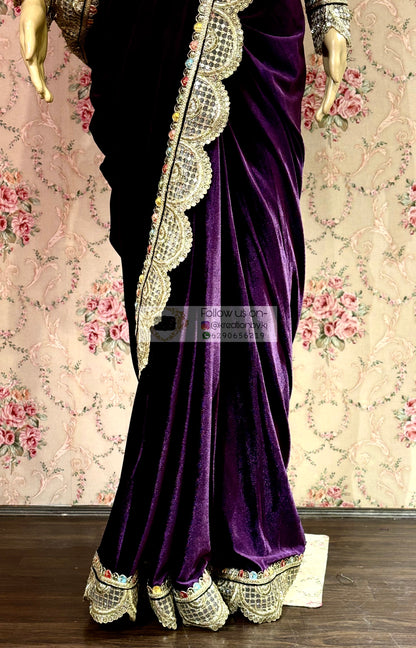 Purple Velvet Banno Saree