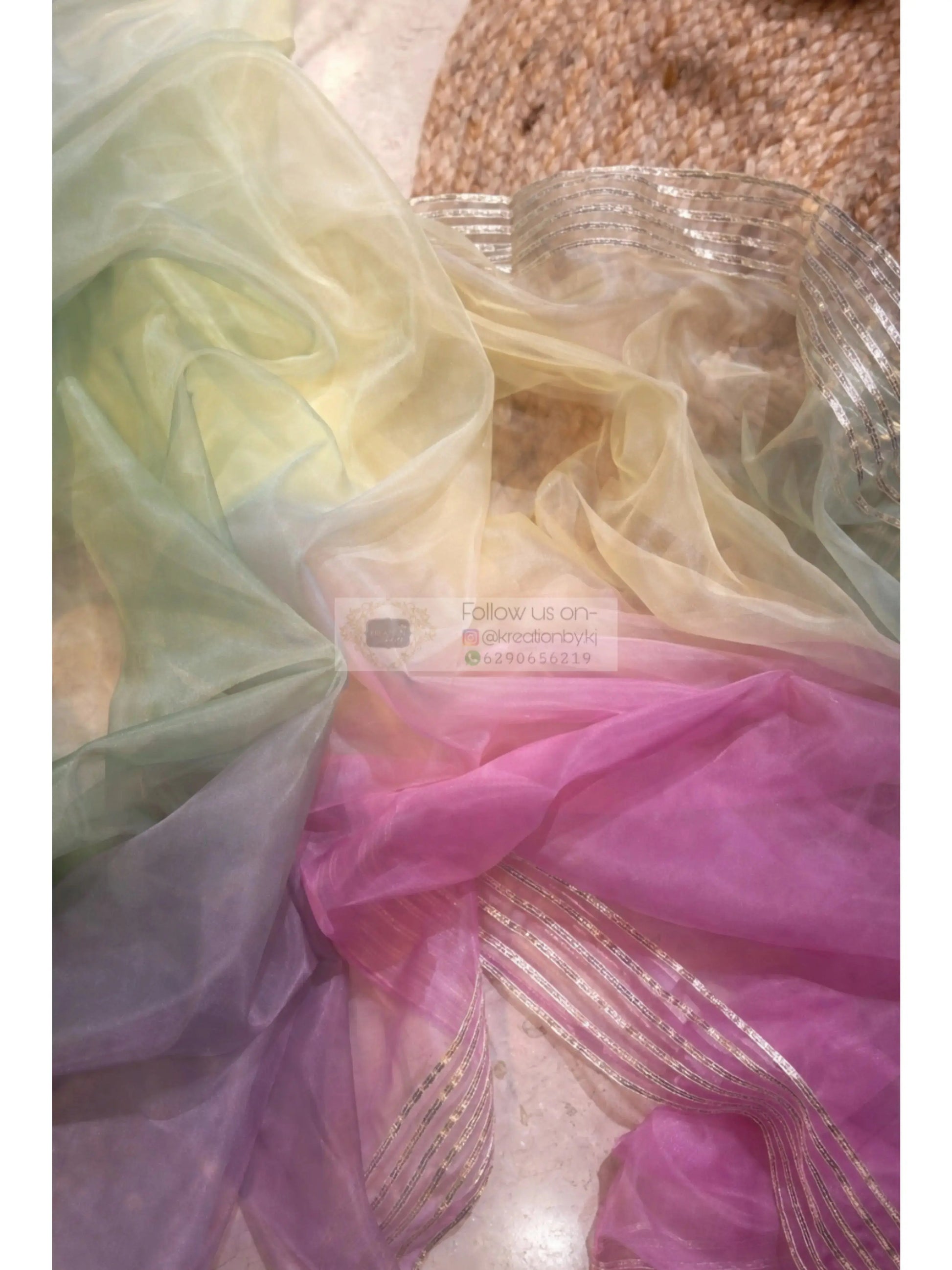 Marshmallow Silver Lining Organza Saree Kreation by KJ