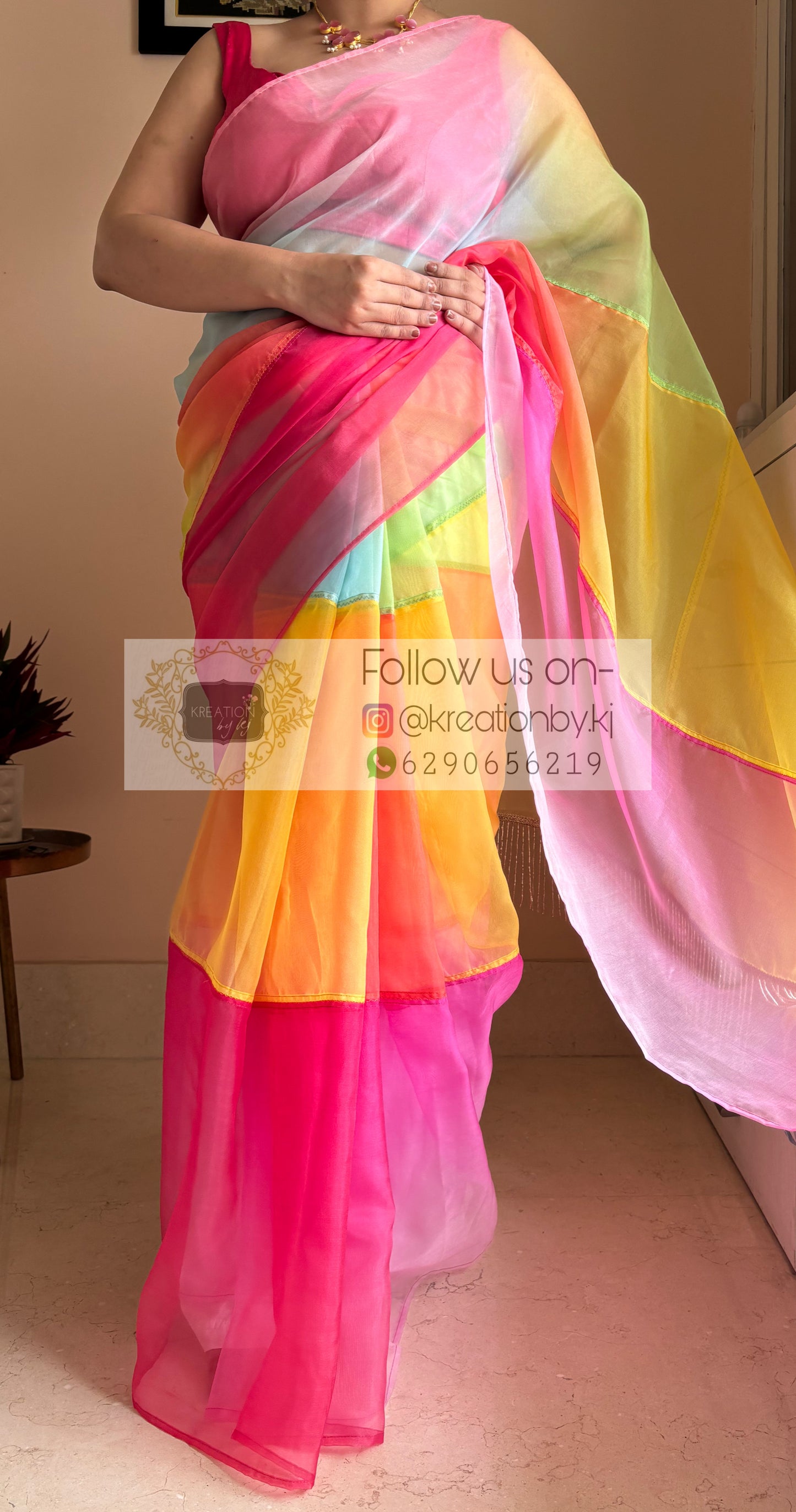 Rainbow Strip Candy Saree