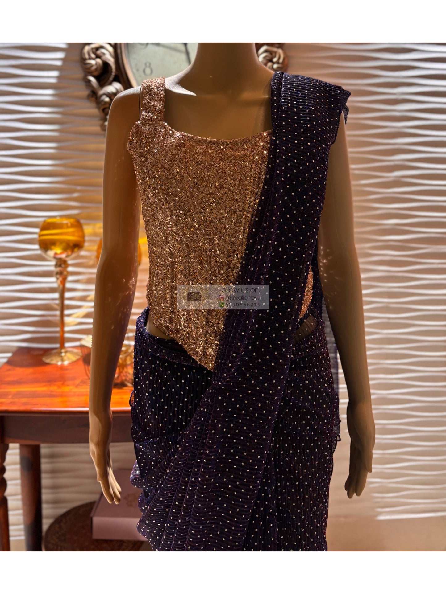 Midnight Purple Shimmer Drape Saree With Embellished Corset
