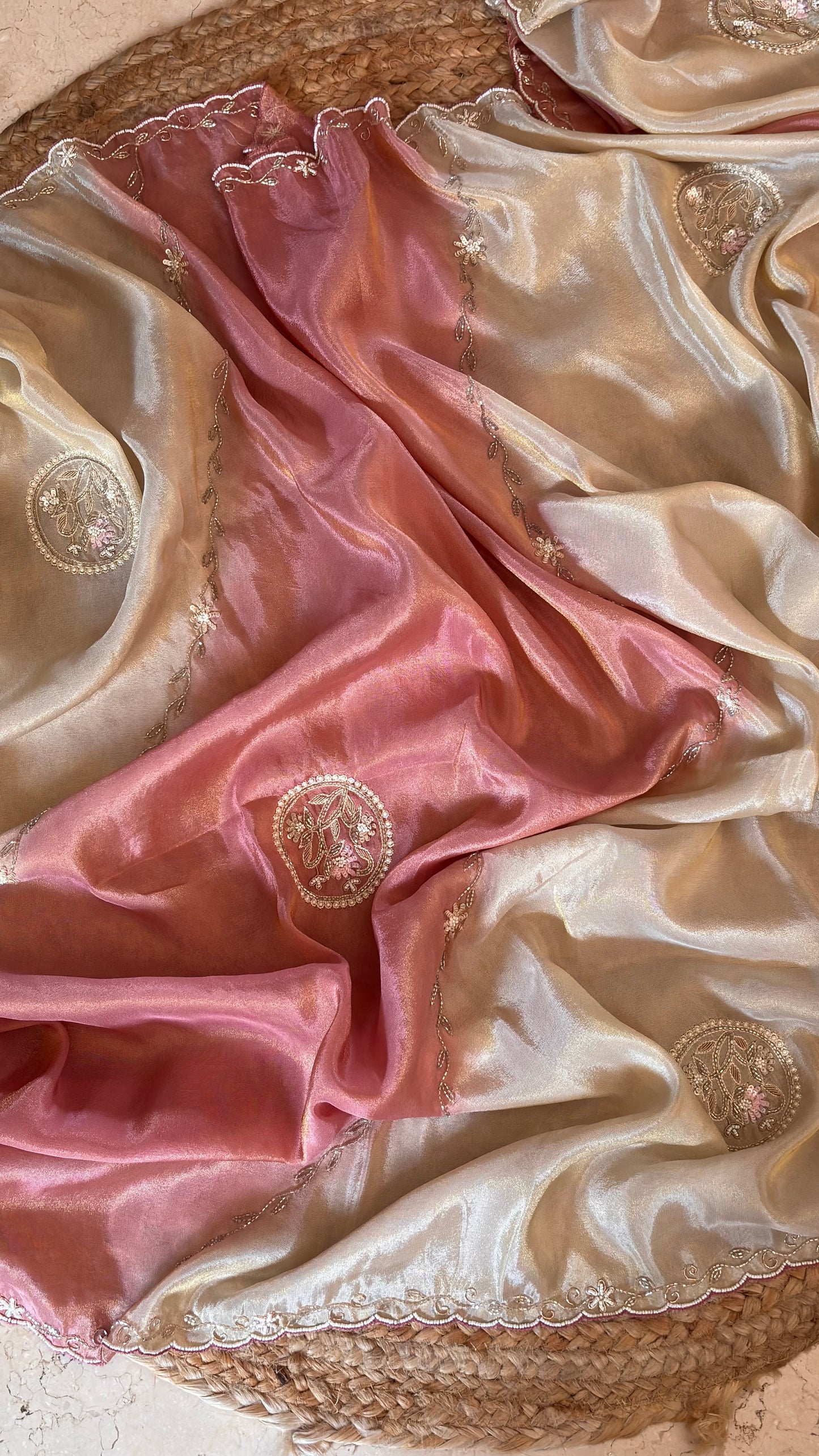 Two in One Ombre Tissue Saree with scalloped Border