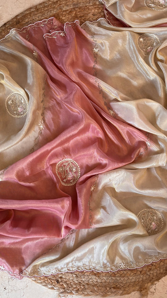 Two in One Ombre Tissue Saree with scalloped Border