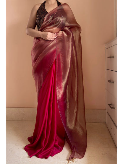 Cranberry Latte Tissue Crepe Saree