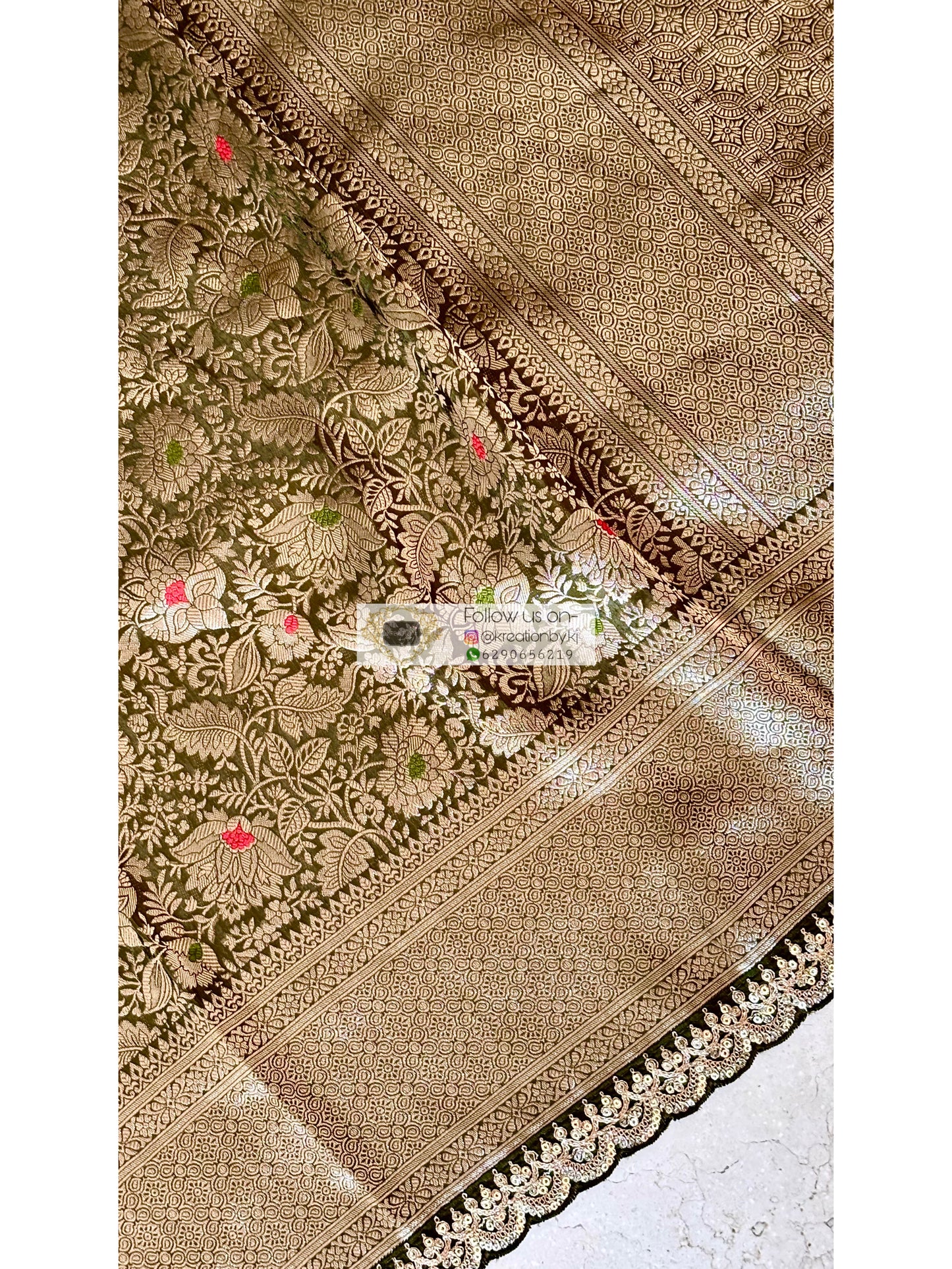 Mehndi Green Minakari Banarasi Saree With Antique Zari Work