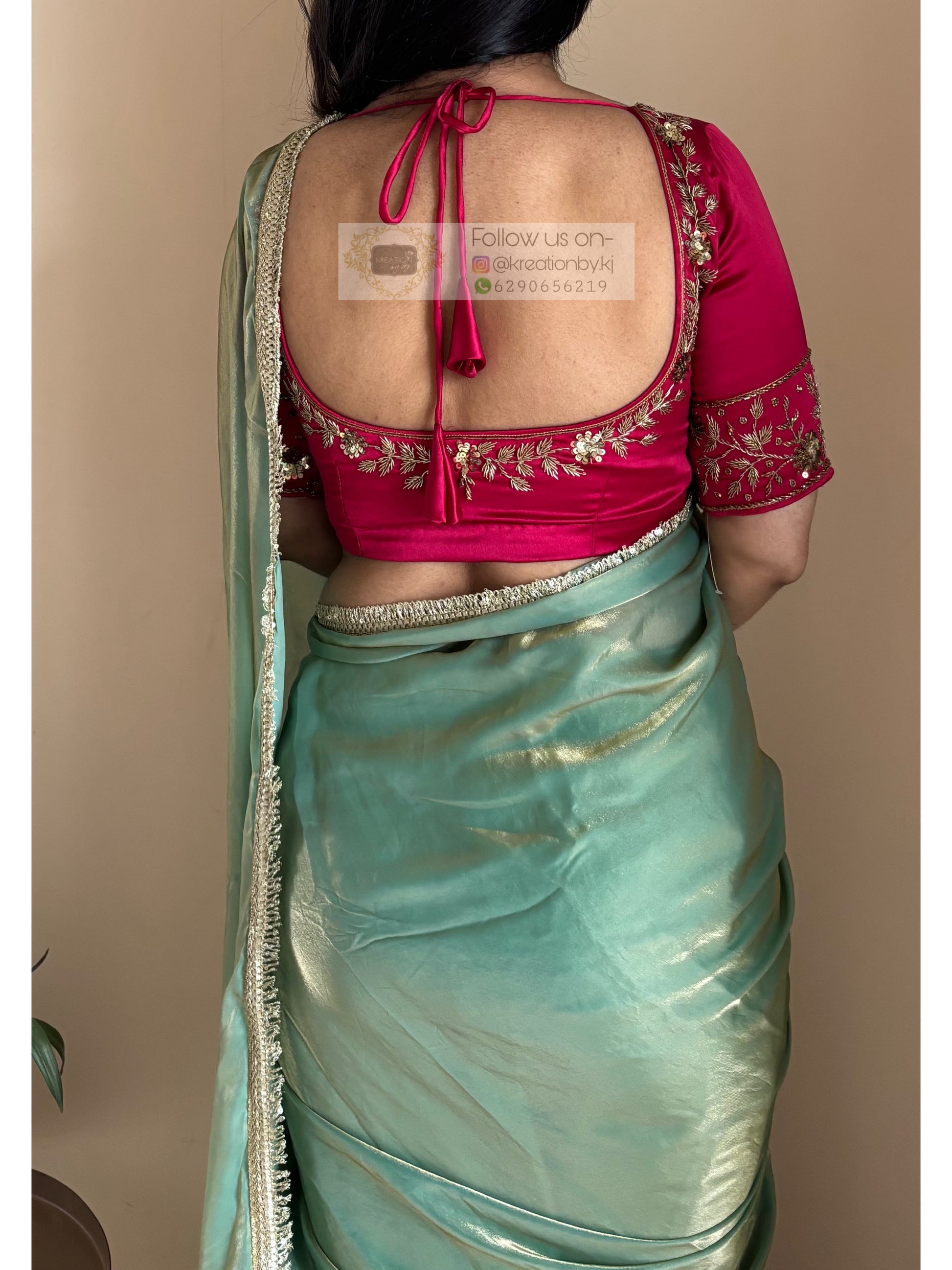 Hot Pink Designer Zardosi Blouse Piece kreationbykj