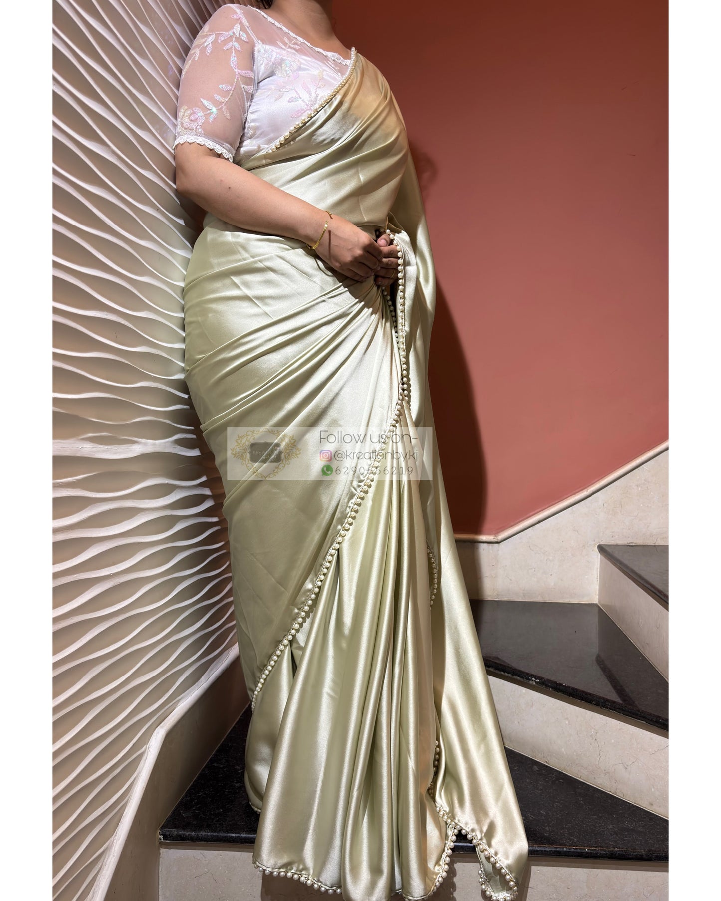 Mist of Meher Satin Silk Saree For Bridesmade Saree kreationbykj
