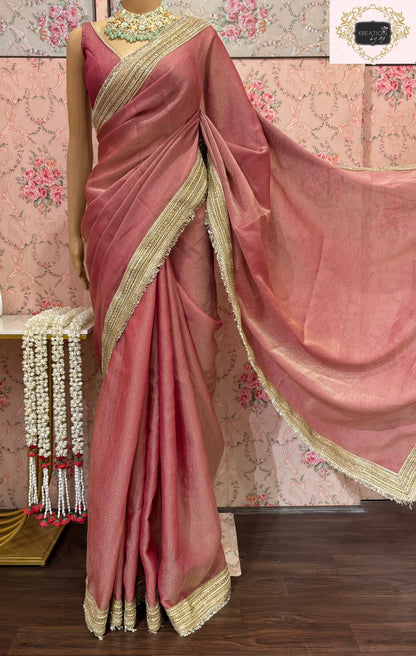 Old Rose Tissue Organza Banno Saree