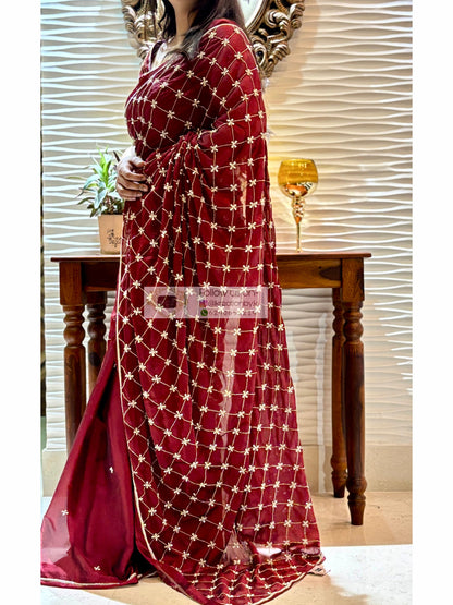 Maroon Georgette Cutdana Jaal Saree kreationbykj
