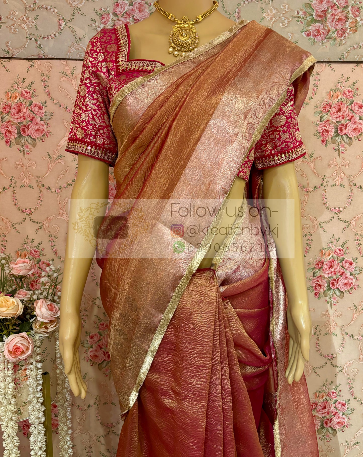 Rose Quartz Crushed Tissue Banarasi Saree