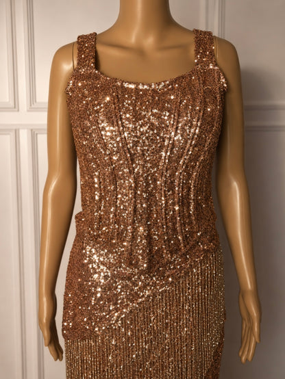 Rose Gold Sequin Embellished Corset Blouse