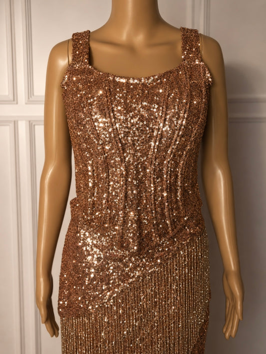 Rose Gold Sequin Embellished Corset Blouse