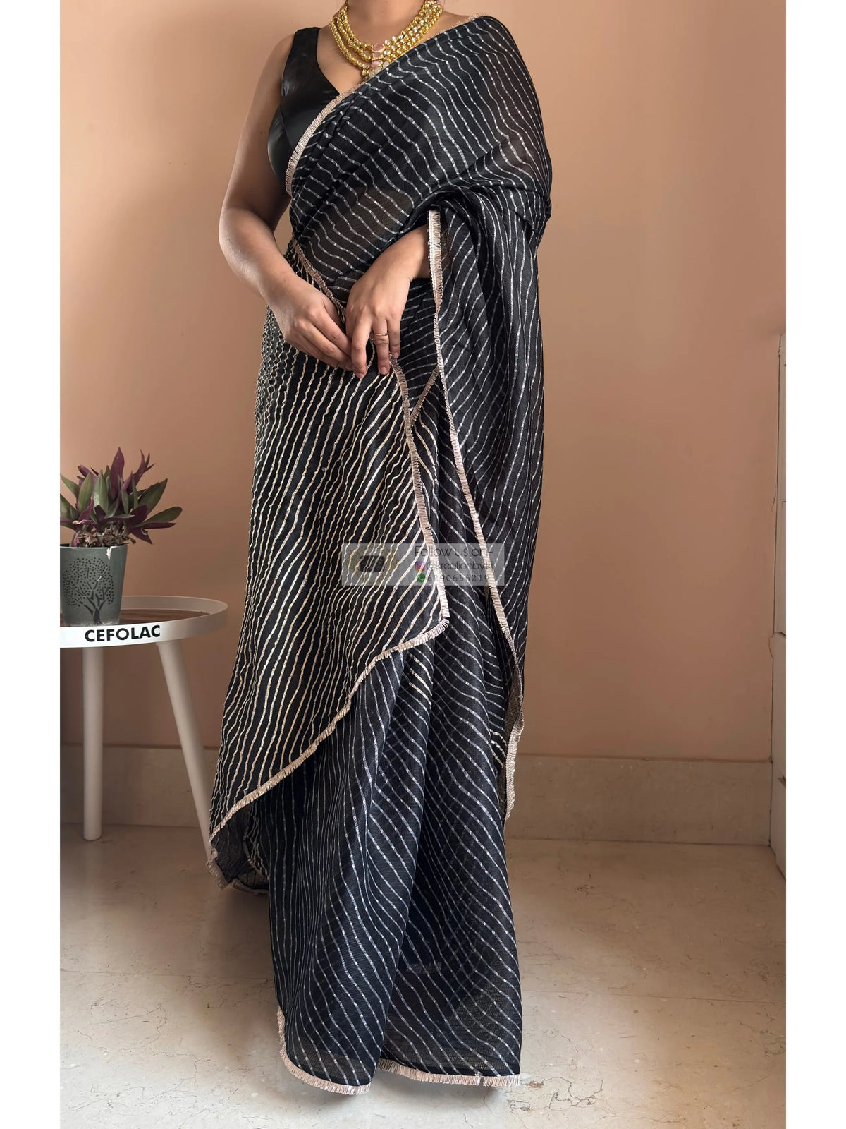Midnight Black Kota Saree with Gota Patti Handwork