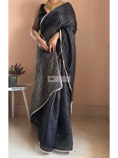 Midnight Black Kota Saree with Gota Patti Handwork