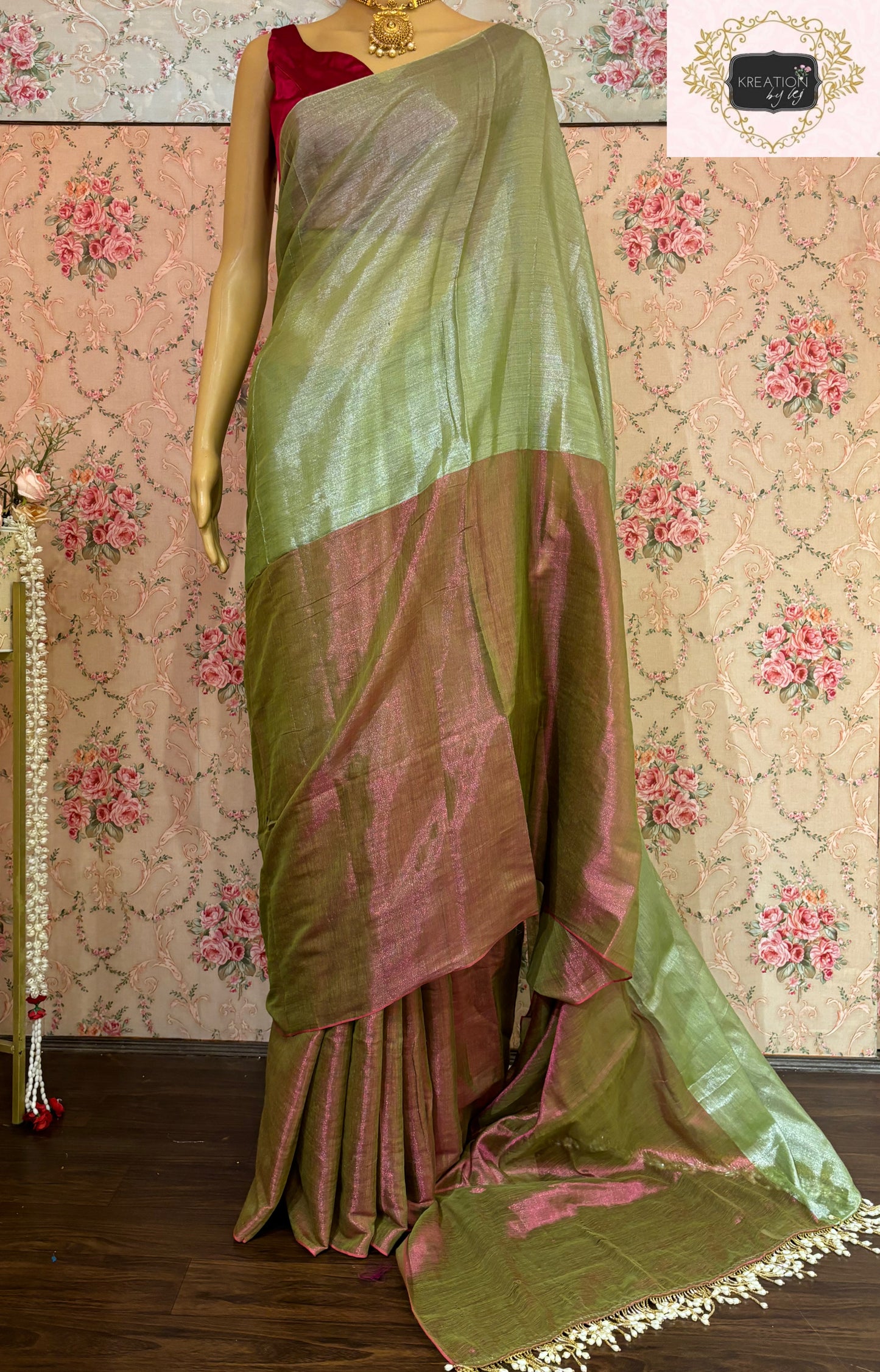 Badam Pista Two in One Tissue Saree