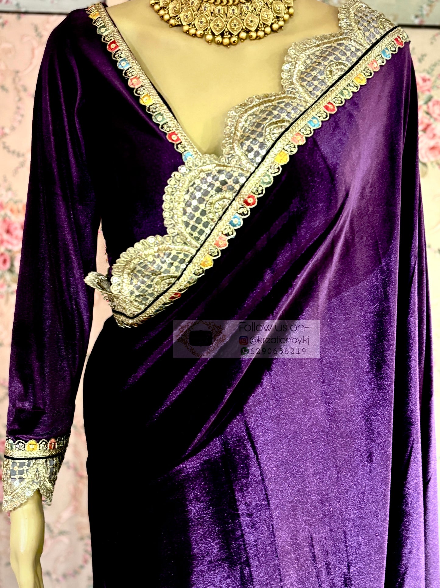 Purple Velvet Banno Saree