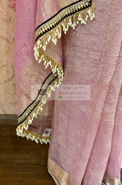 Lilac Crushed Tissue Banarasi Saree