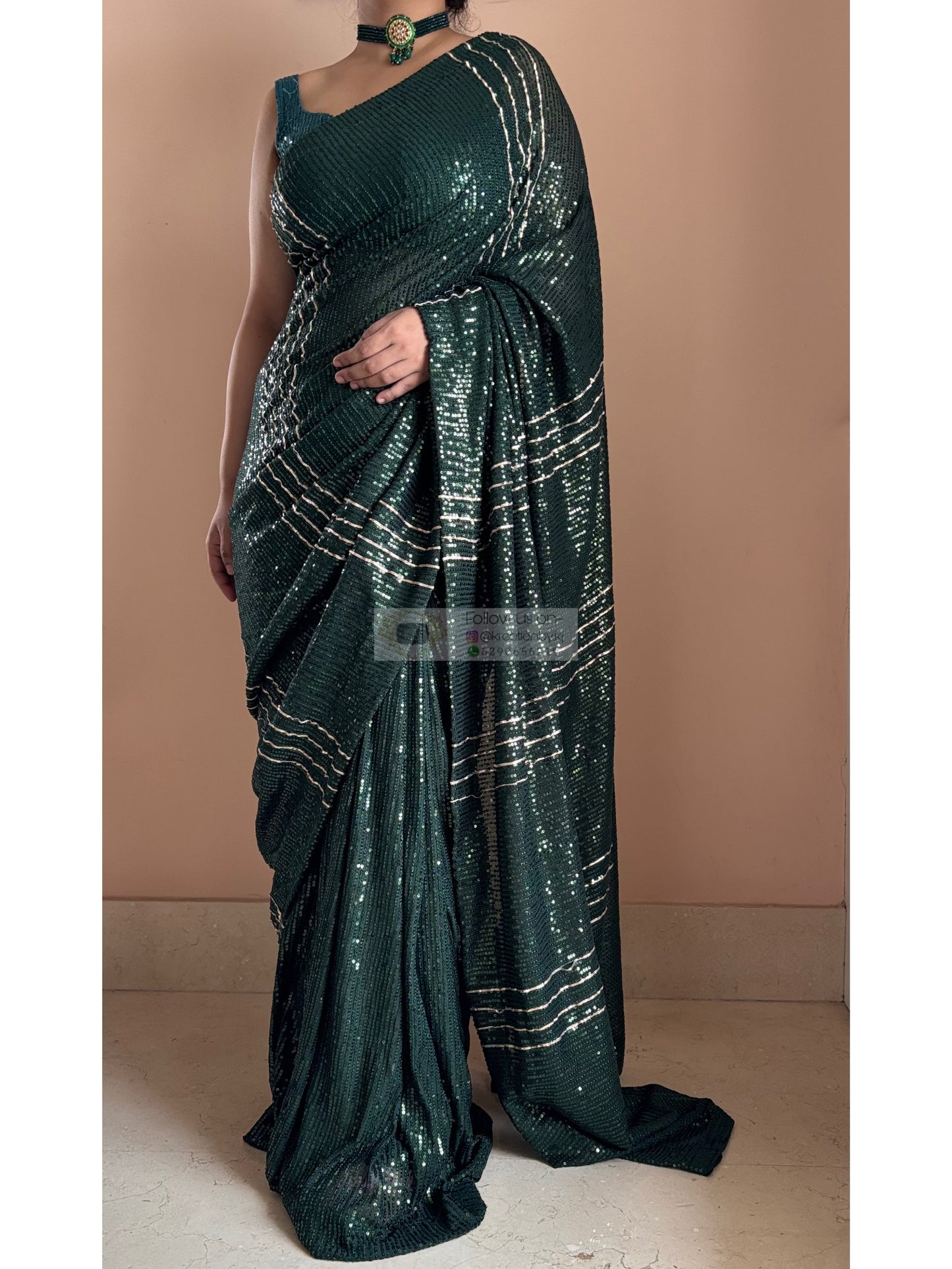 Gota Green Sequin Saree