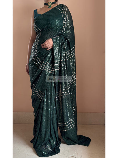 Gota Green Sequin Saree