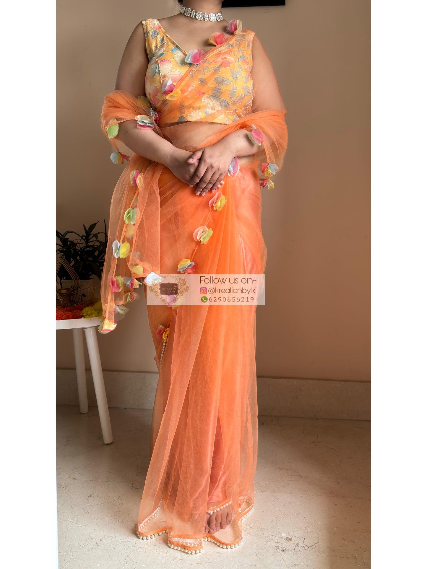 My Sassy Girl Orange Net Saree