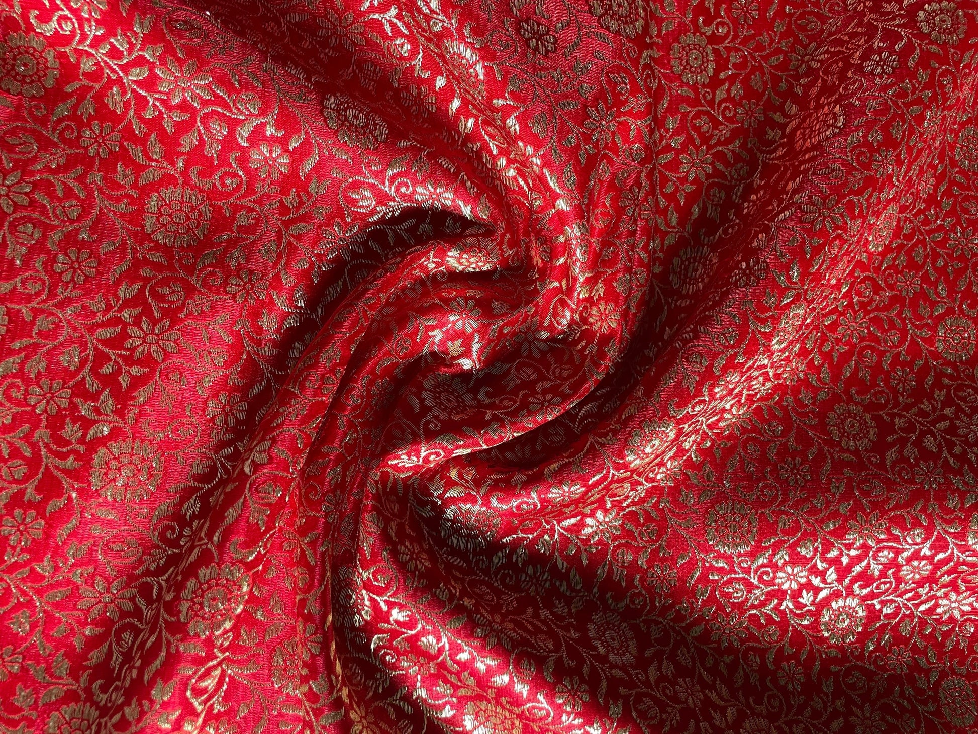 Golden Beige Crushed Tissue Saree with Red Border kreationbykj