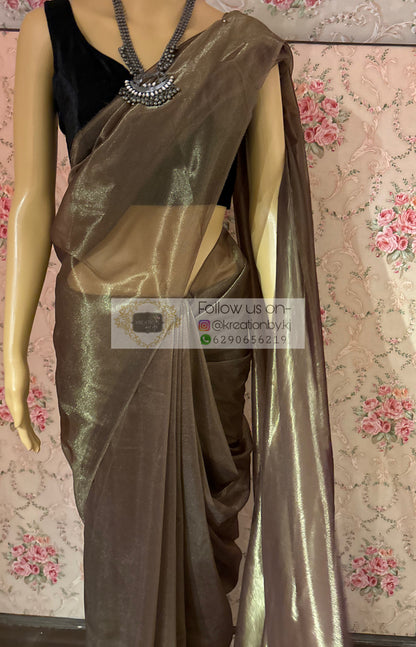 Black Coffee Tissue Net Saree