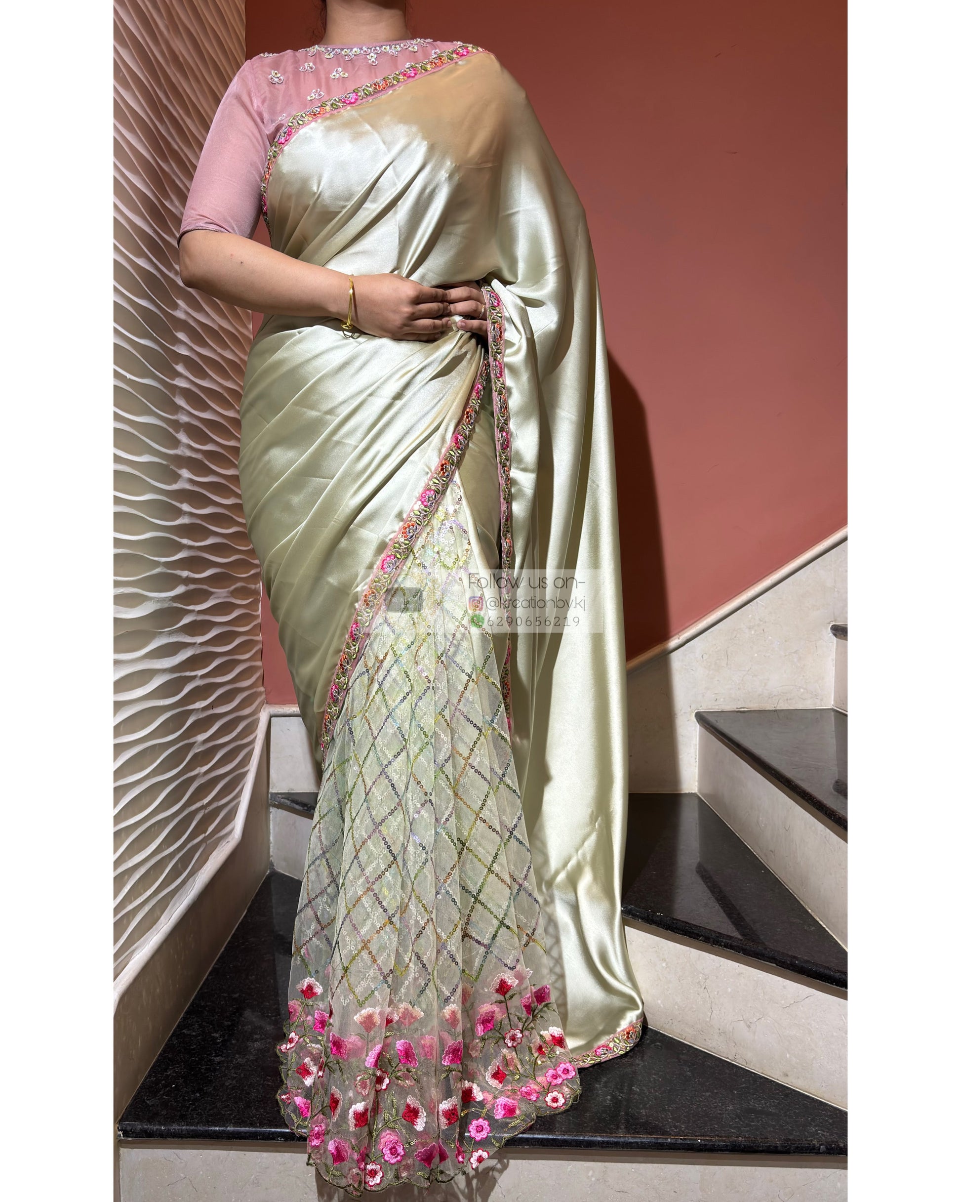 Spring Whispers Satin & Net Half Saree kreationbykj