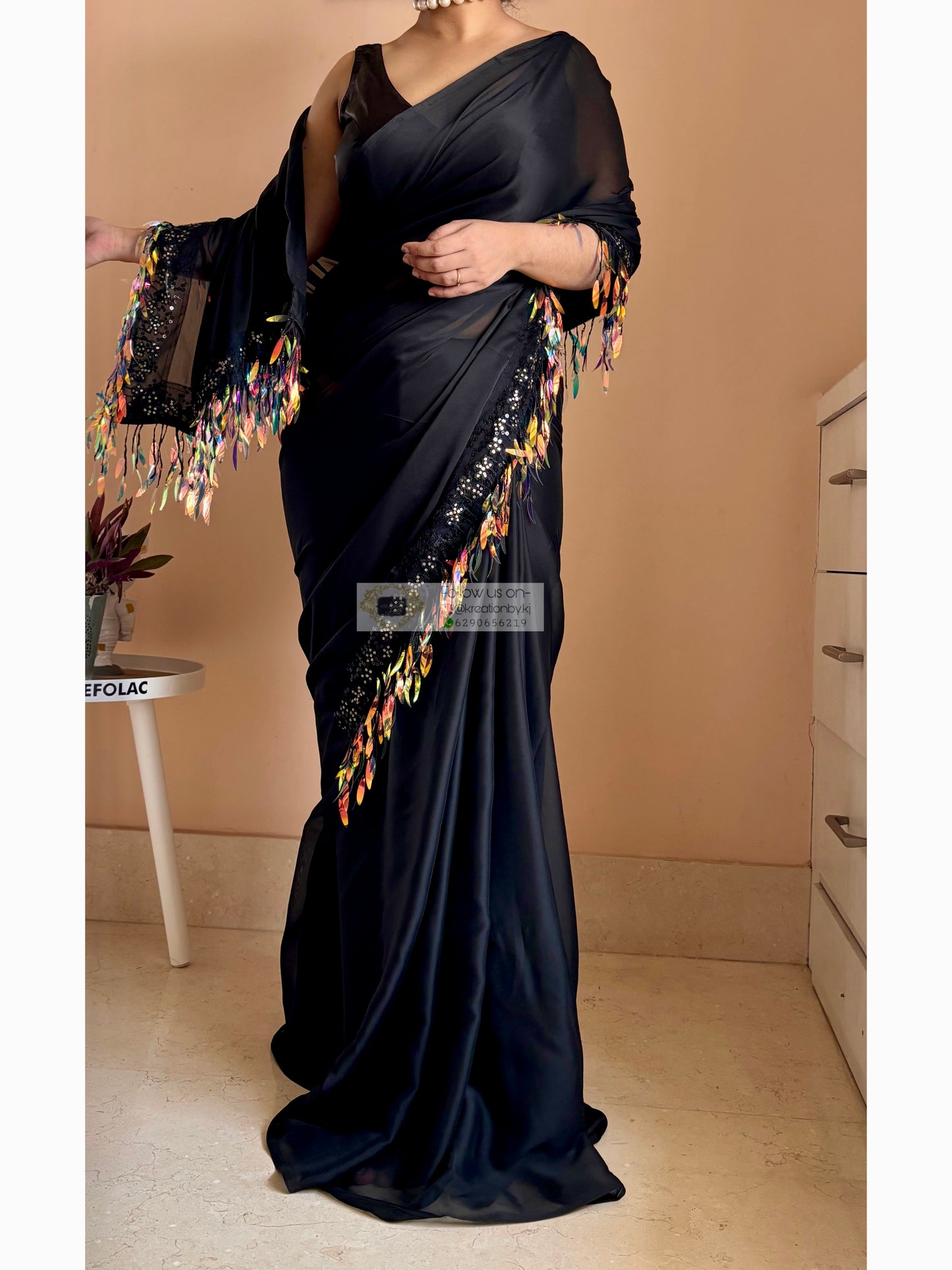Midnight Black Fringe Dazzle Saree