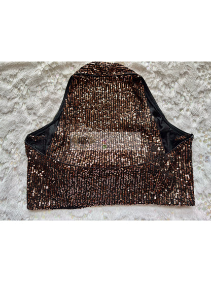Golden Black Sequin Halter Neck Blouse