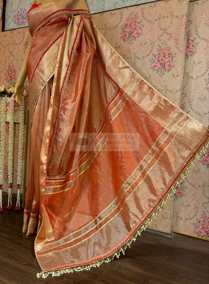 Peach Banarasi Tissue Saree