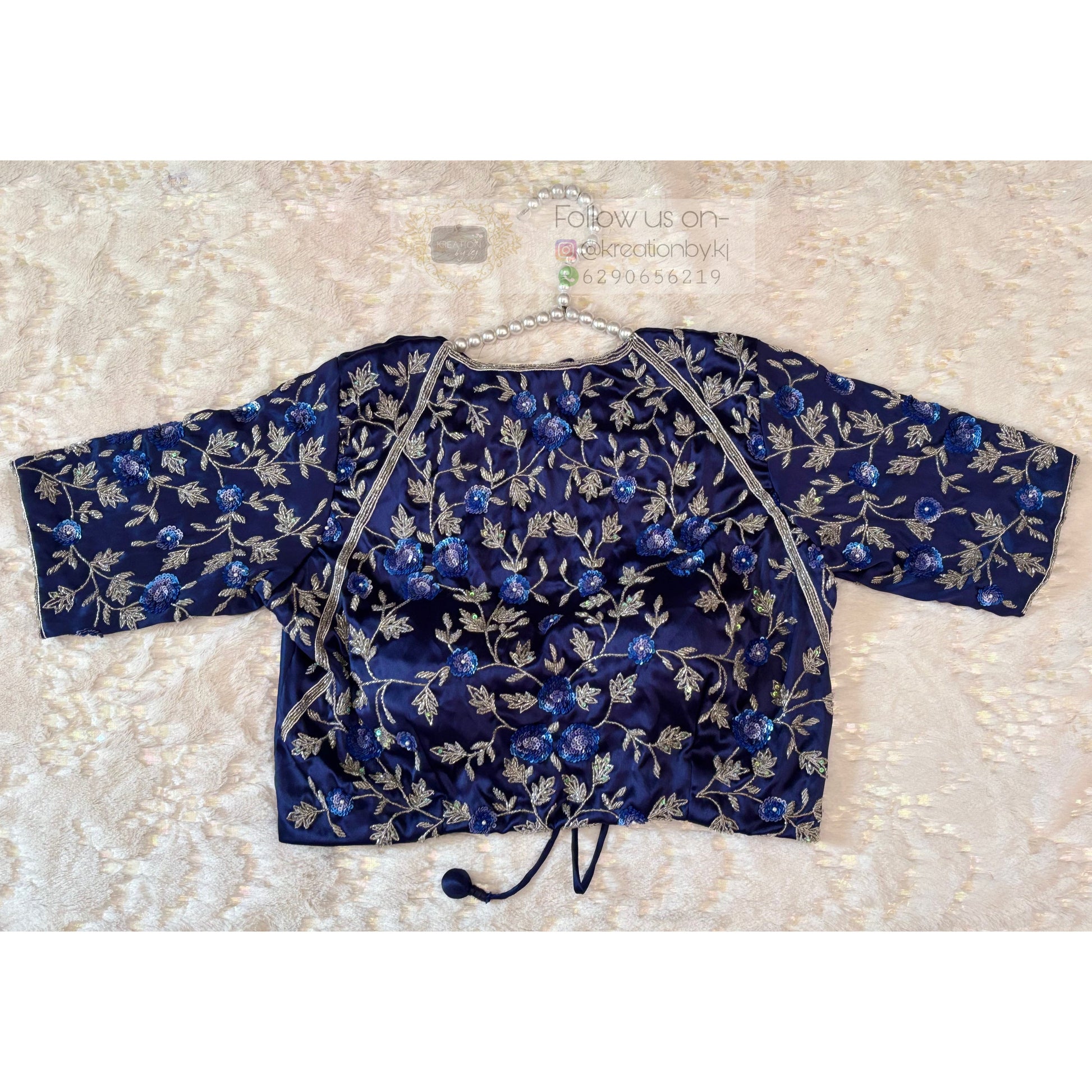 Navy Blue Floral Cocktail Blouse Piece kreationbykj