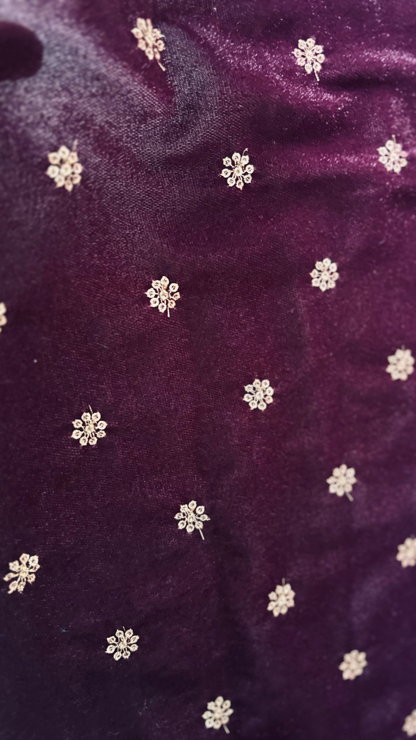 Purple Wine Velvet Fabric with Sequin Work