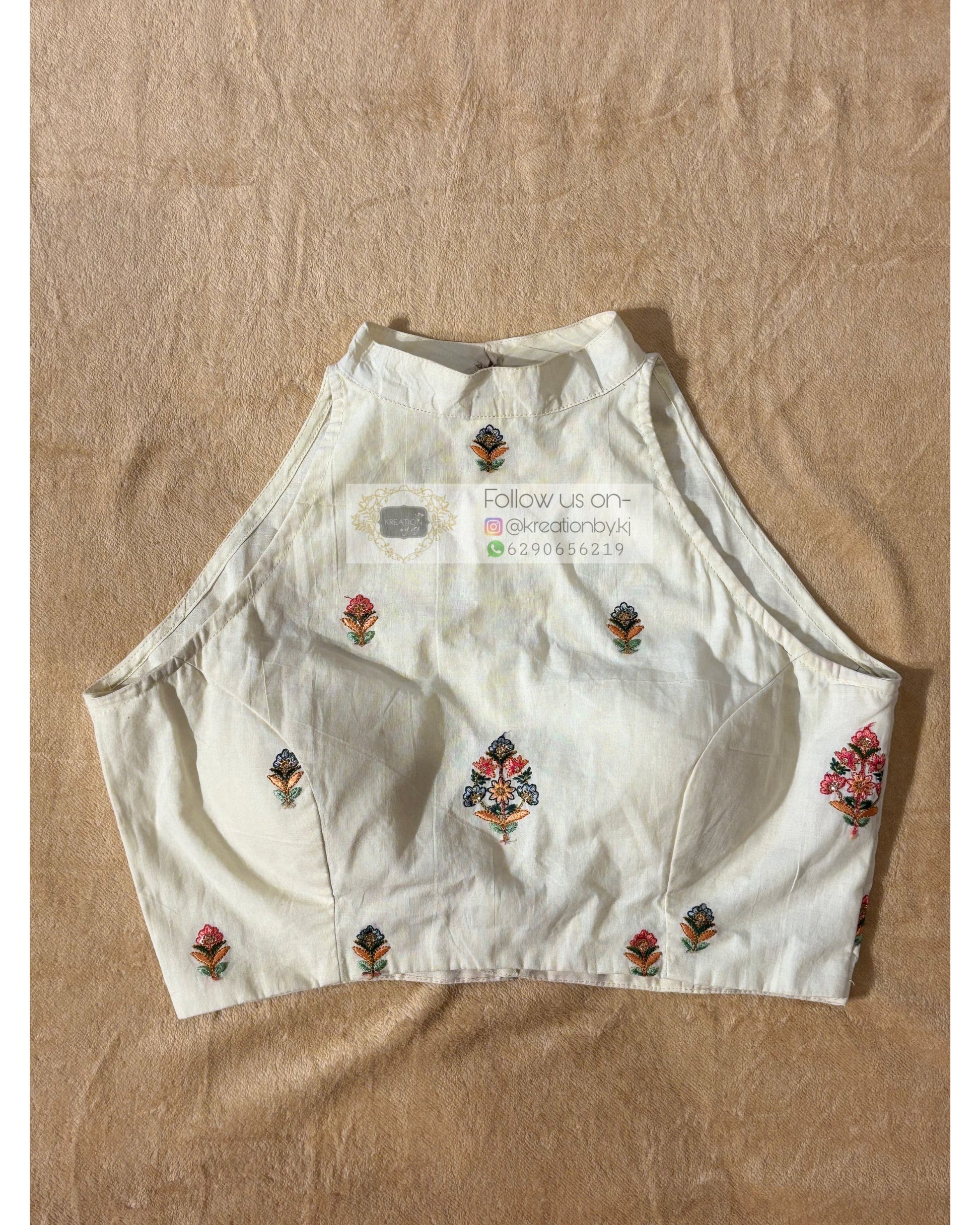 Off White Cotton Halter Blouse kreationbykj