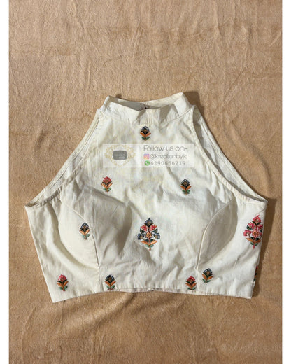 Off White Cotton Halter Blouse kreationbykj