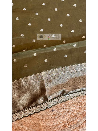 Mehndi Green Minakari Banarasi Saree With Antique Zari Work