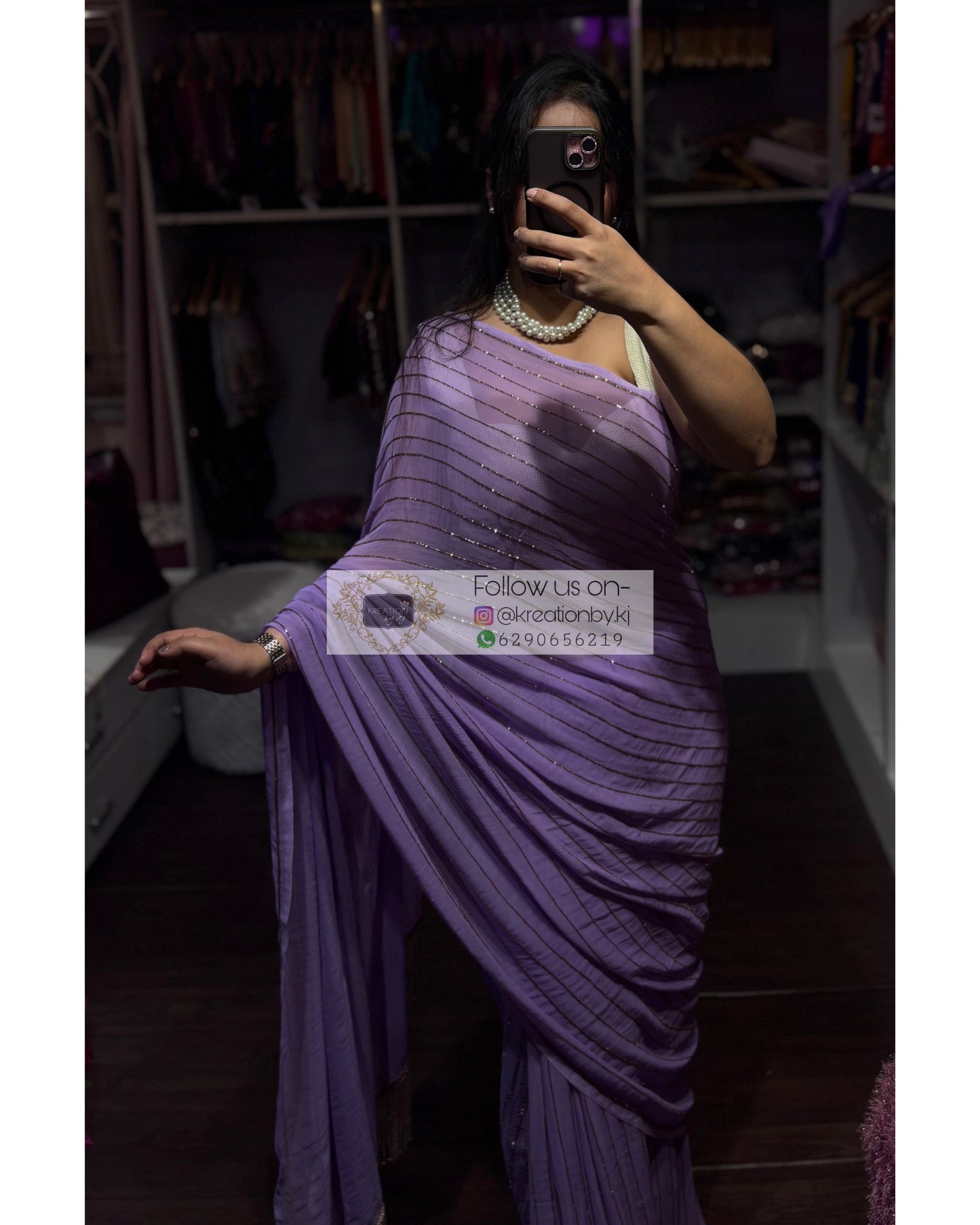 Lavender Noorani Georgette Saree Kreation by KJ