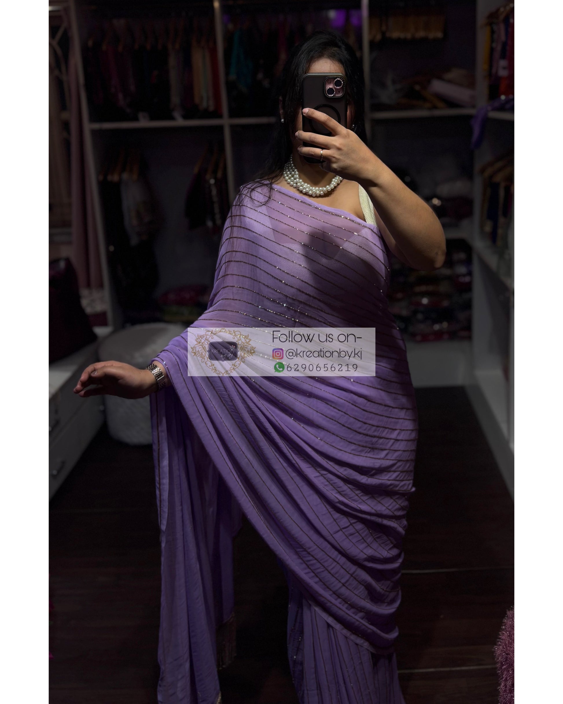 Lavender Noorani Georgette Saree Kreation by KJ