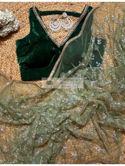 Green Spring Sequin Soirée Saree