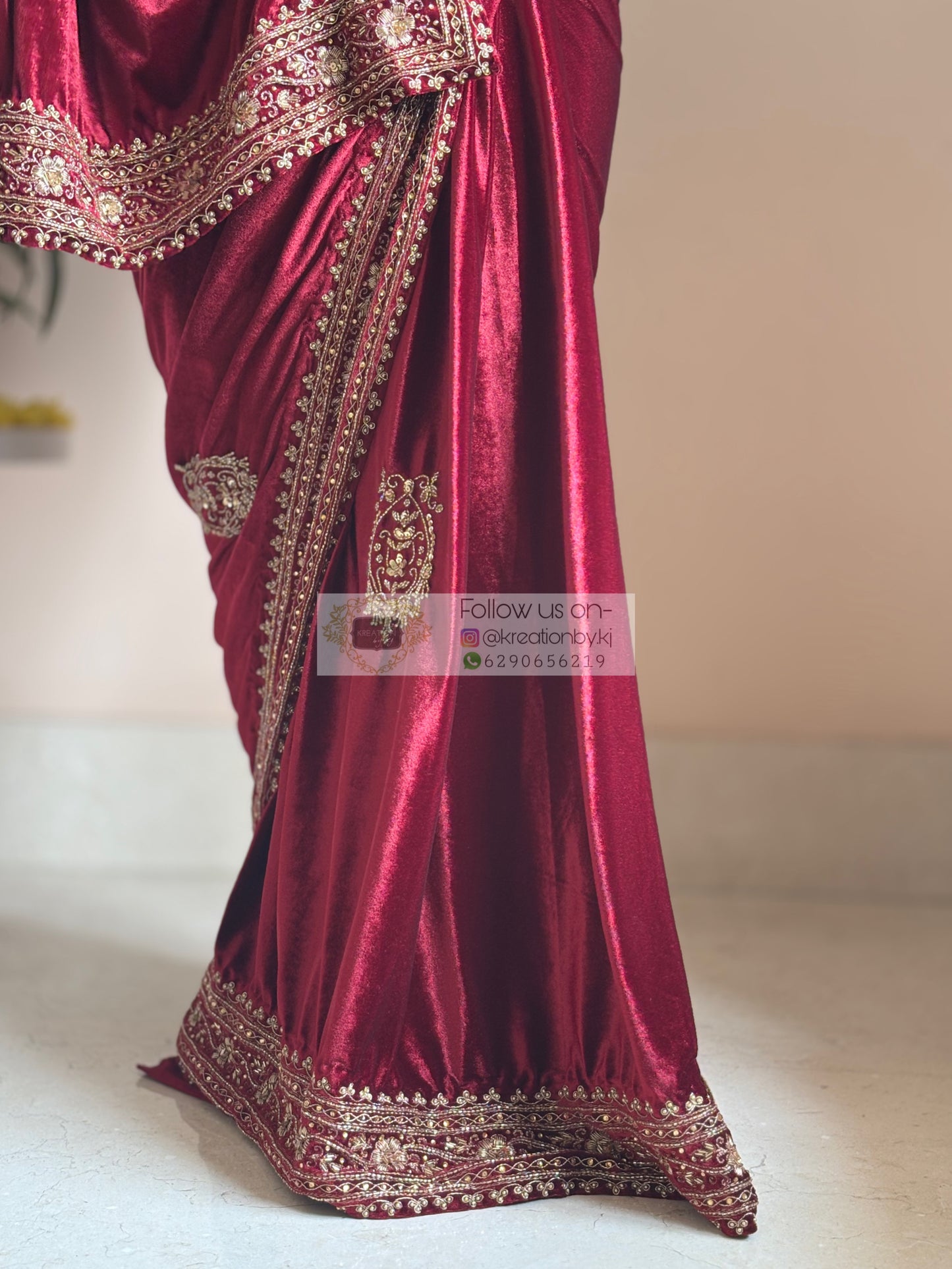 Naaz Burgundy Velvet Saree