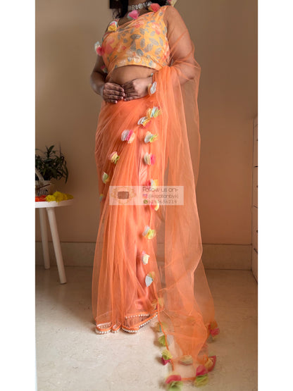My Sassy Girl Orange Net Saree