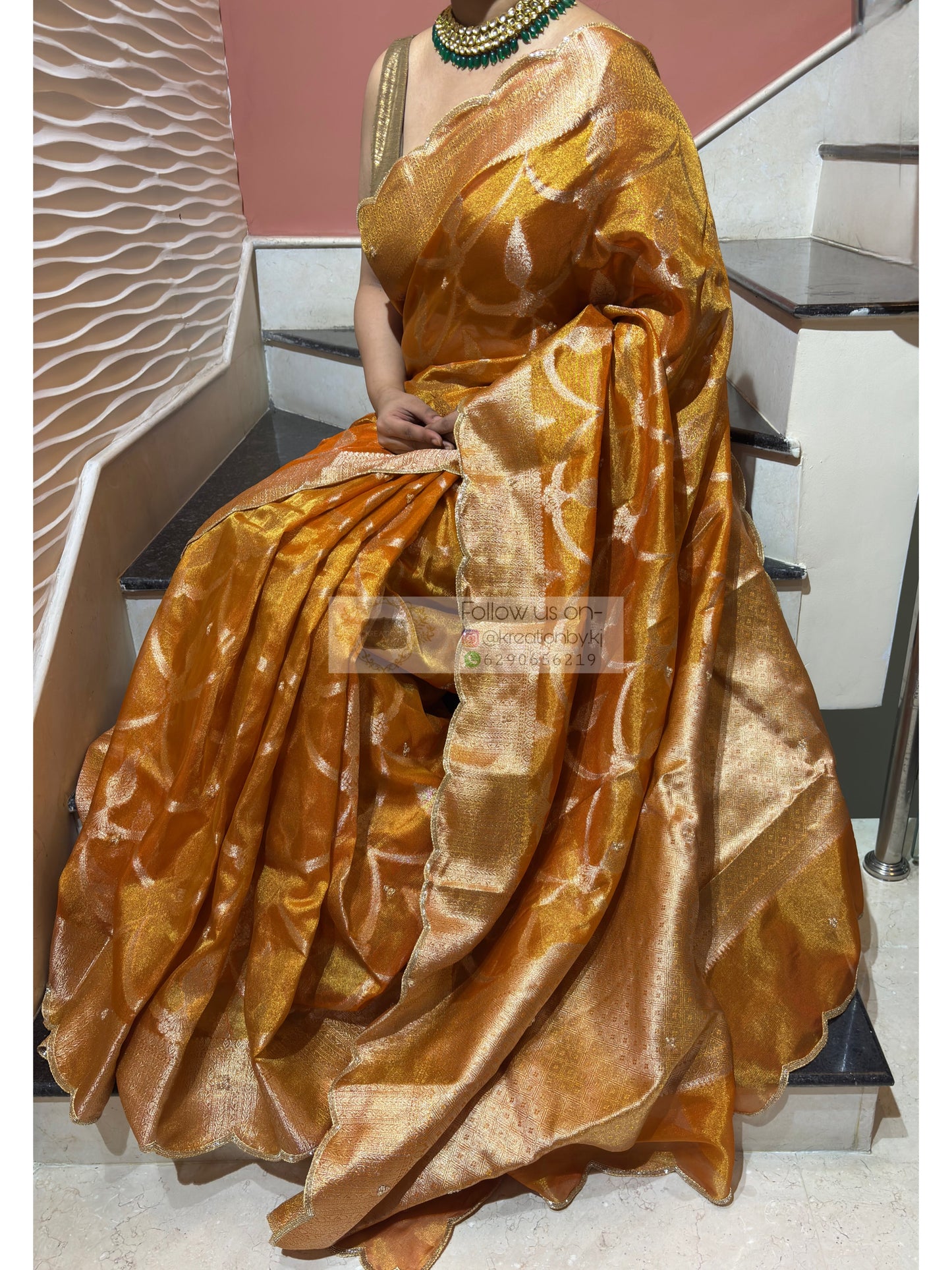 Mustard Yellow Banarasi Tissue Saree kreationbykj