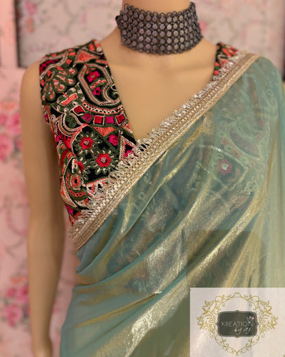 Pastel Green Shimmer Banno Saree