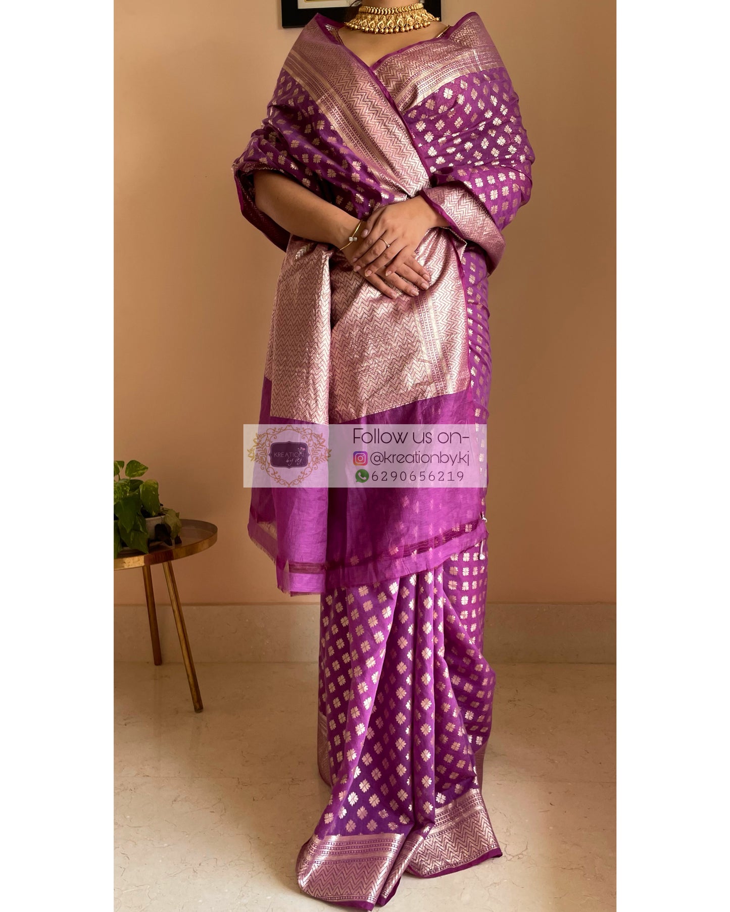 Purple Banarasi Cotton Silk Saree