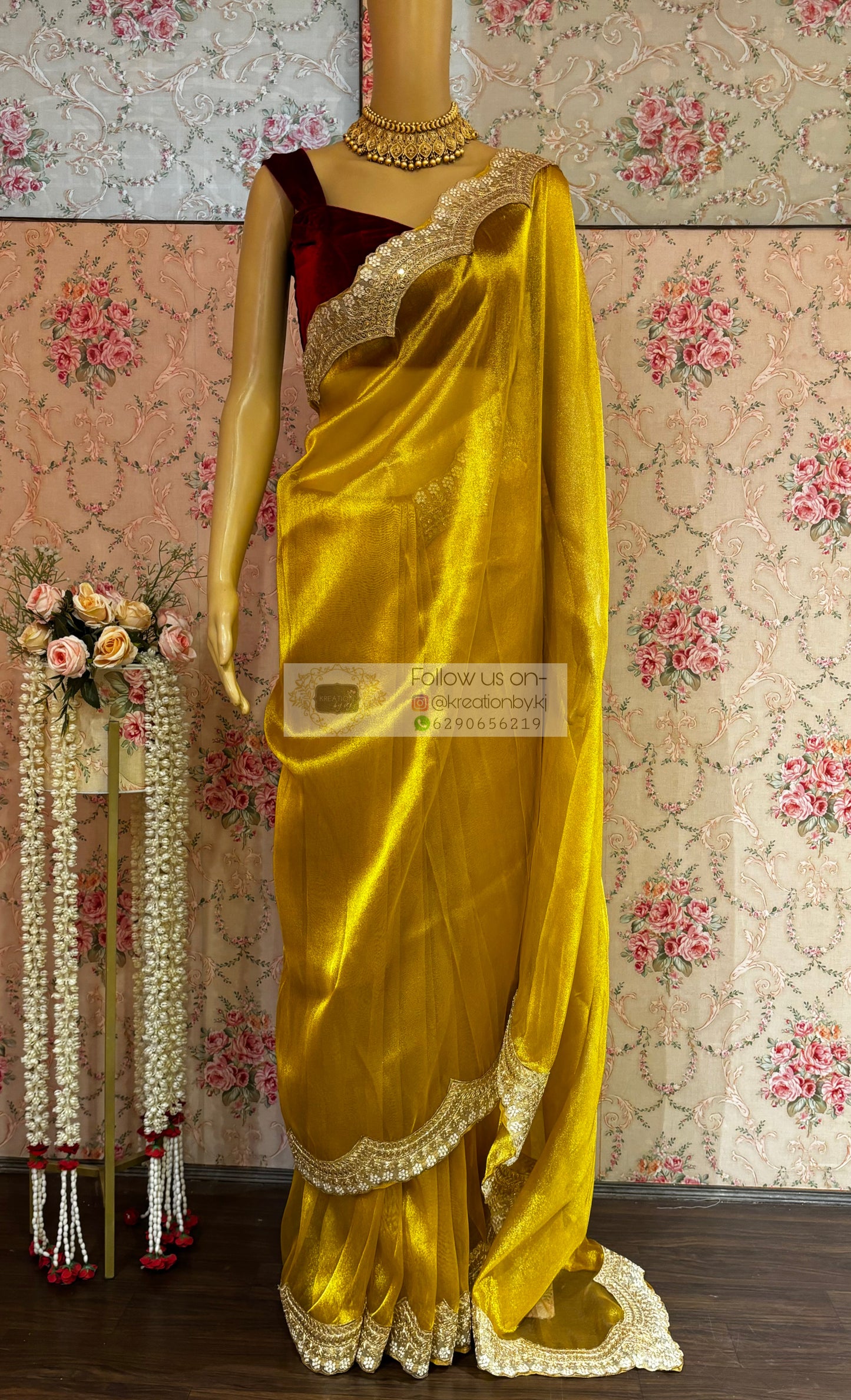 Golden Yellow Zari Tissue with Golden Border Saree