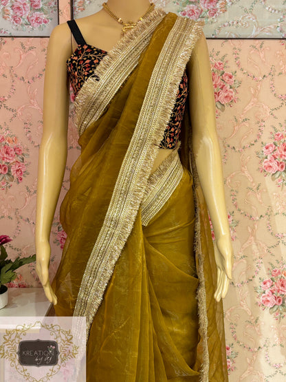 Amber Gold Glass Tissue Banno Saree