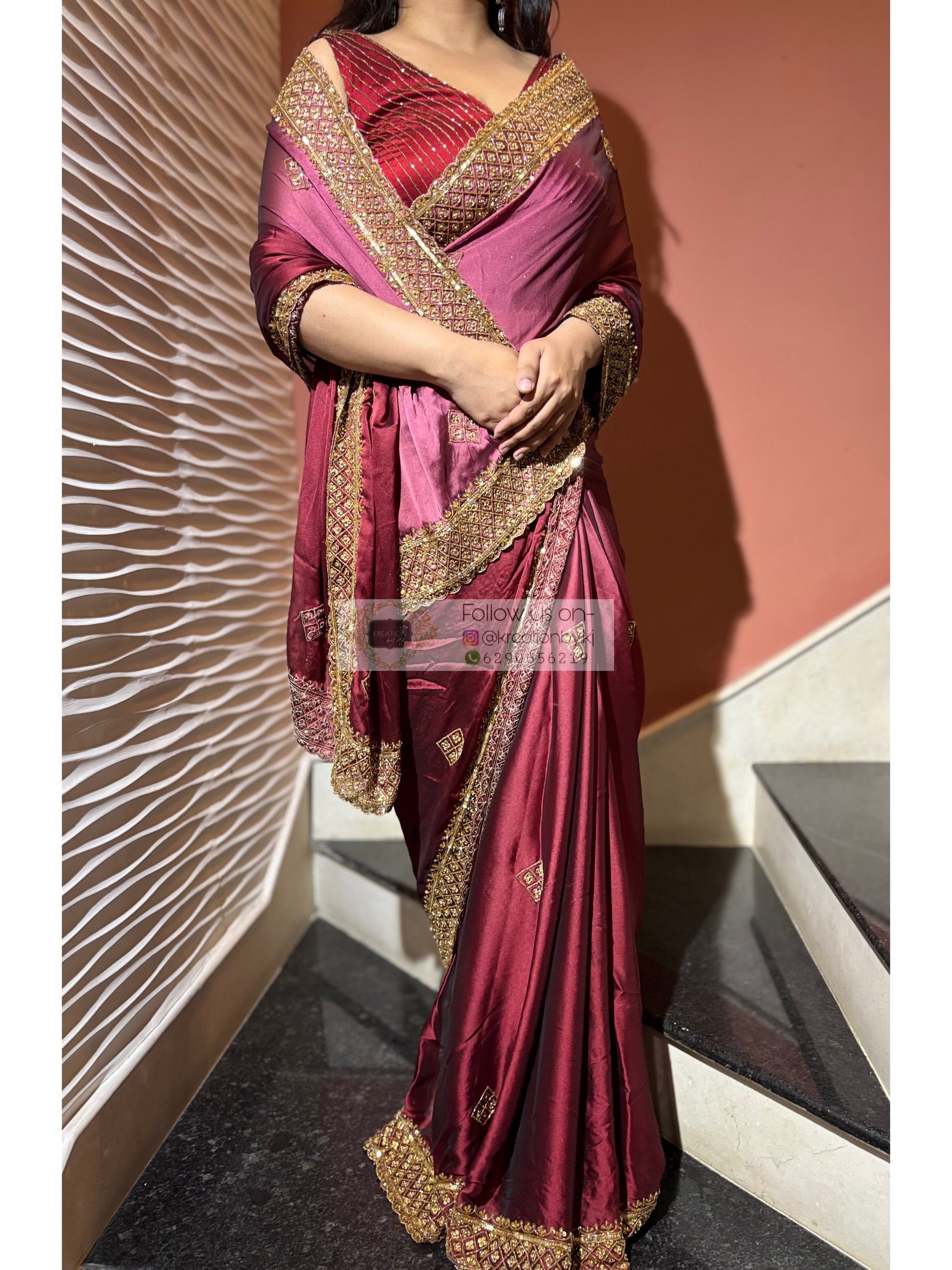 Merlot Ombre Georgette Zeenat Saree kreationbykj