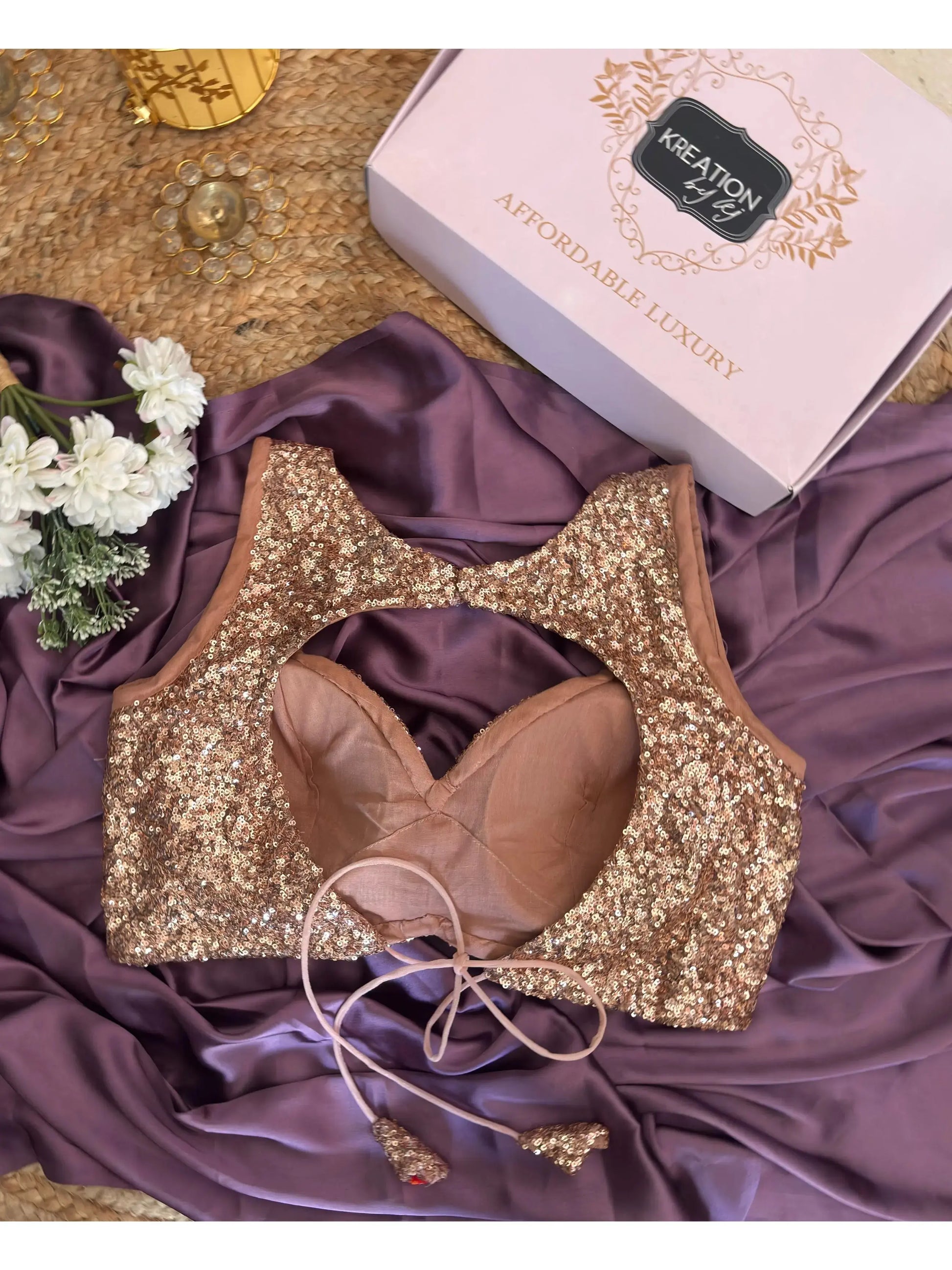 Rose Gold Knitted Sequin Sweetheart Blouse Kreation by KJ
