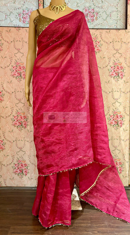 Magenta Pink Crushed Tissue Saree